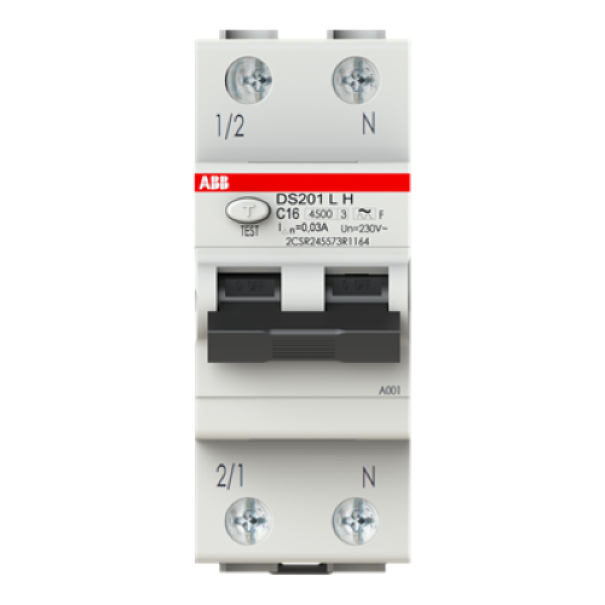 ABB DS201 L H C16 F30 vista frontale interruttore magnetotermico Interruttore differenziale magnetotermico ABB DS201 L H C16 F30 vista frontale
