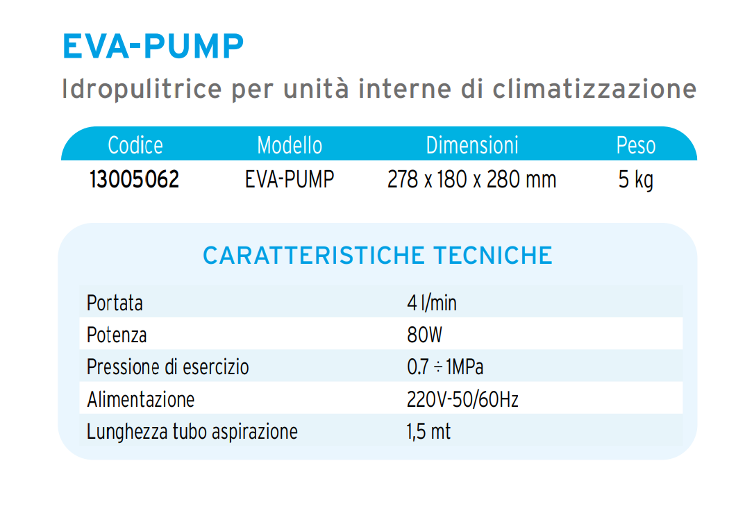 Idropulitrice Wigam EVA-PUMP lavaggio unita interne climatizzazione codice 13005062 Idropulitrice Wigam EVA-PUMP lavaggio unita interne con tubi e lancia codice 13005062