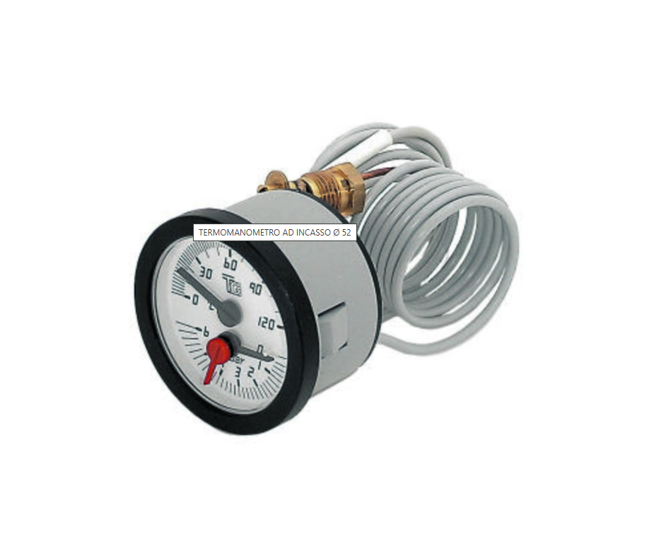 termomanometro incasso d52 capillare 1.5 metri scala 120 gradi ferrari welcome termomanometro ad incasso diametro 52 mm con capillare montaggio pannello scala 120 gradi ferrari welcome