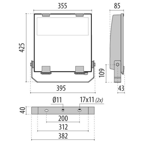 dimensioni proiettore LED Performance in Light 193W disegno tecnico dimensioni proiettore LED Performance in Light 193W