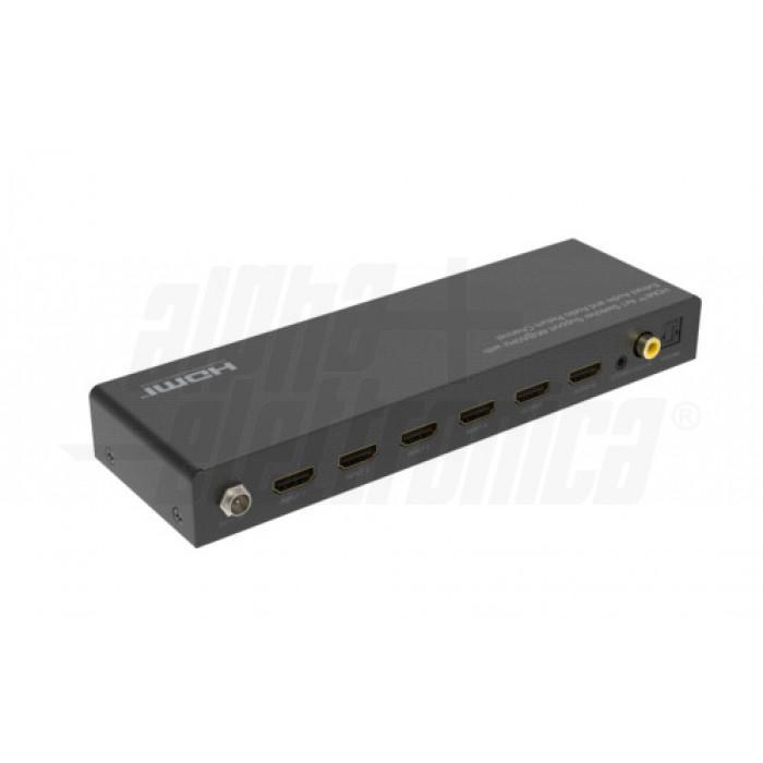 Retro commutatore HDMI Alpha Elettronica CT204 7 con connessioni Vista posteriore switch HDMI CT204 7 con porte e uscite audio video