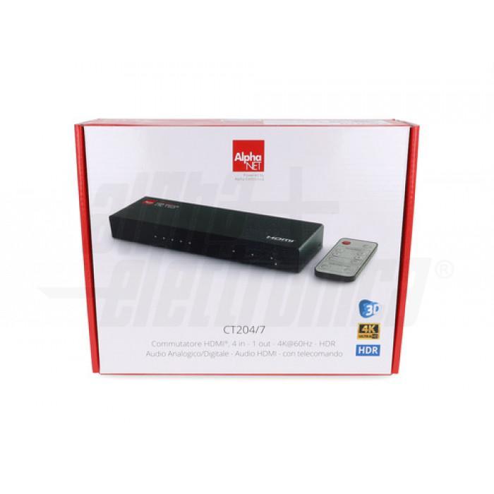 Scatola originale switch HDMI 4 ingressi Alpha Elettronica CT204 7 Confezione prodotto switch HDMI 4x1 Alpha Elettronica CT204 7