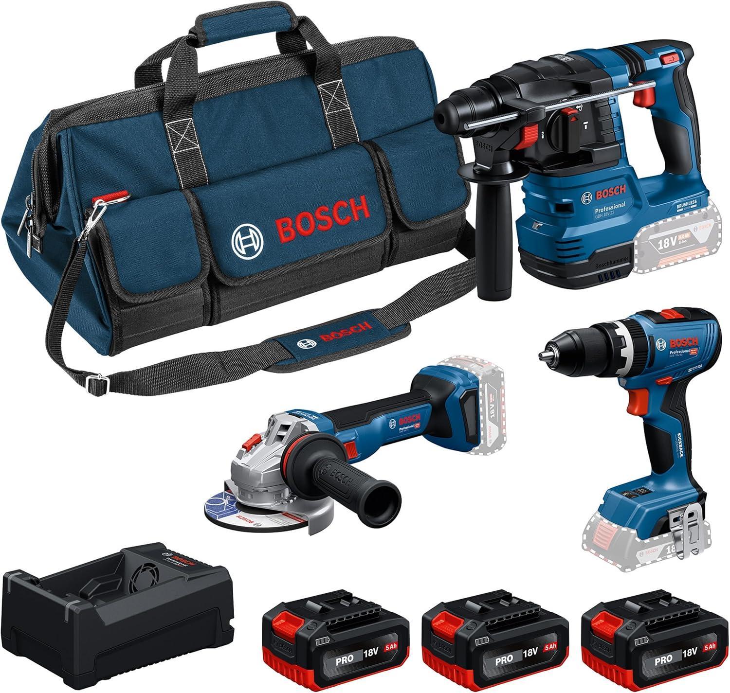 kit elettro-utensili Bosch 18V professionale con borsa e batterie kit elettro-utensili Bosch 18V professionale con tassellatore avvitatore smerigliatrice batterie e borsa trasporto