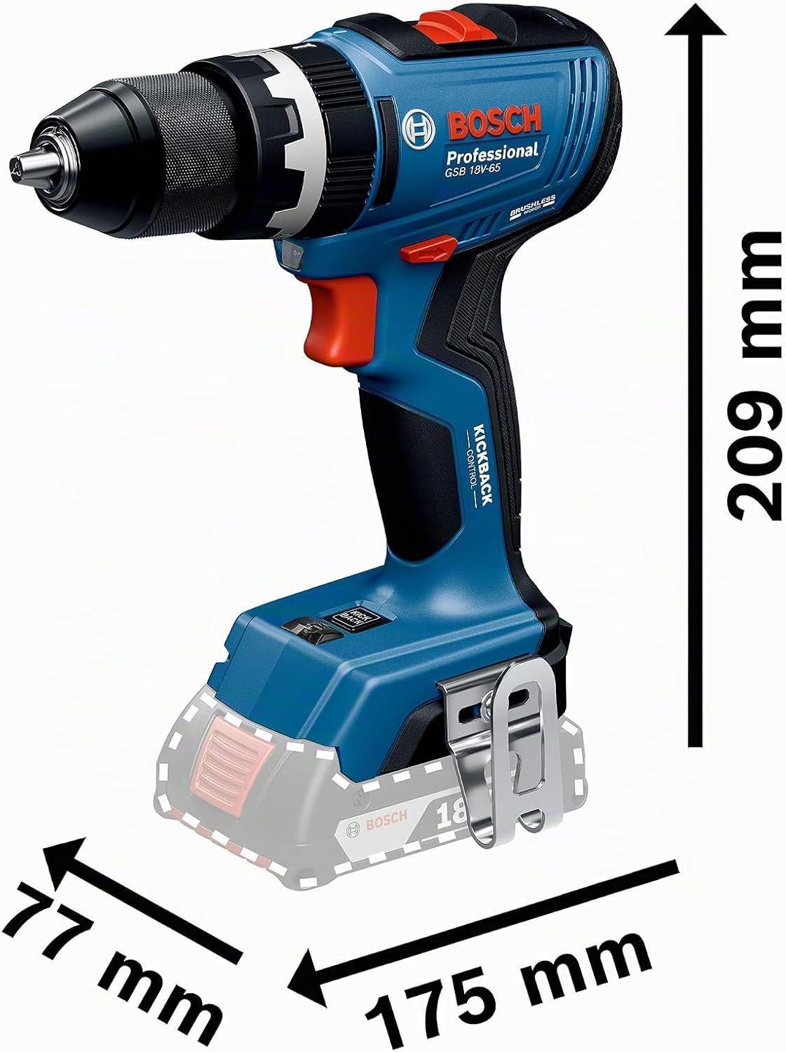 avvitatore Bosch Professional 18V con misure avvitatore a percussione Bosch Professional GSB 18V-65 con dimensioni illustrate