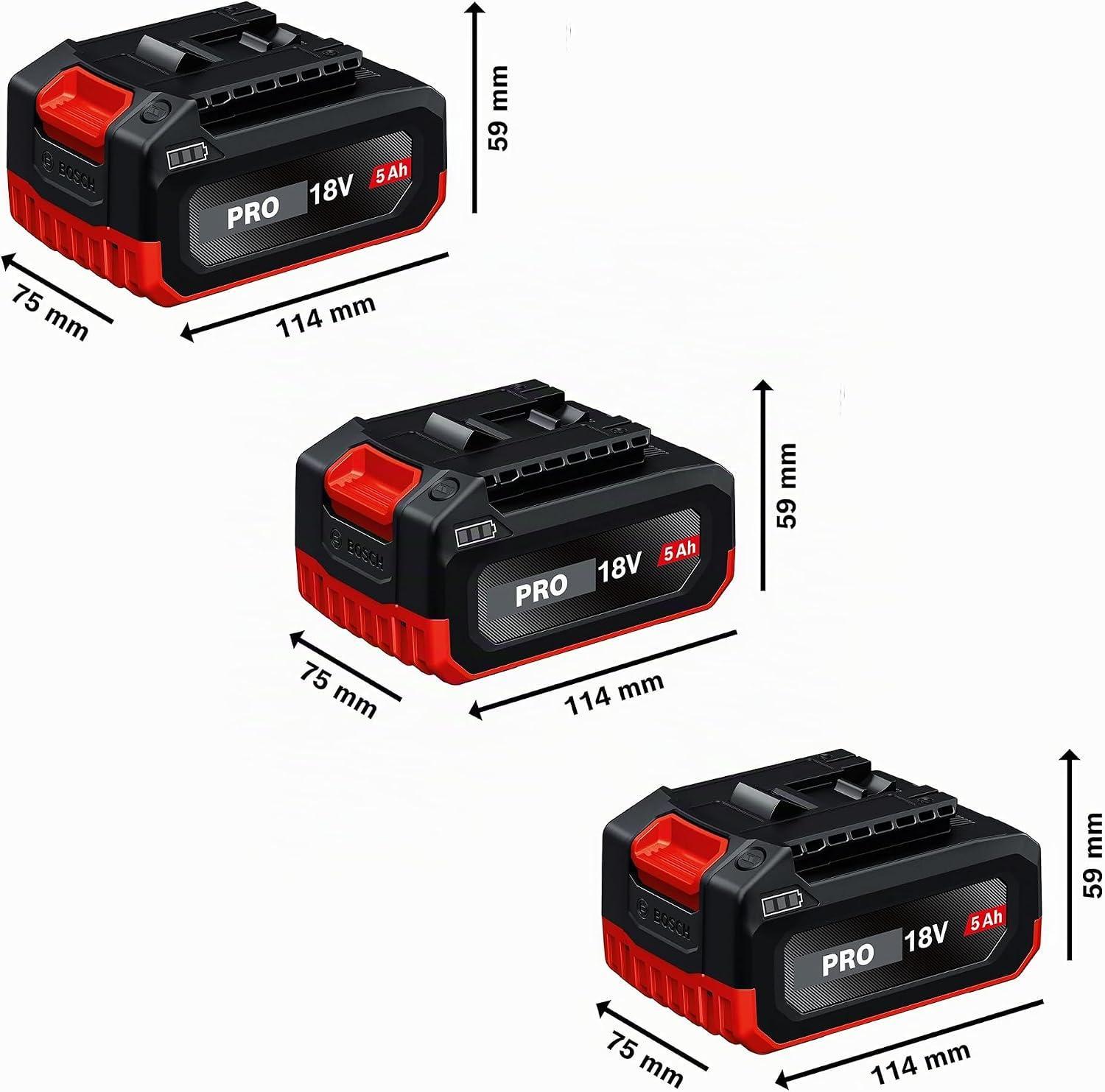 batterie Bosch ProCORE 18V 5Ah per utensili professionali batterie Bosch ProCORE 18V 5Ah illustrate con misure