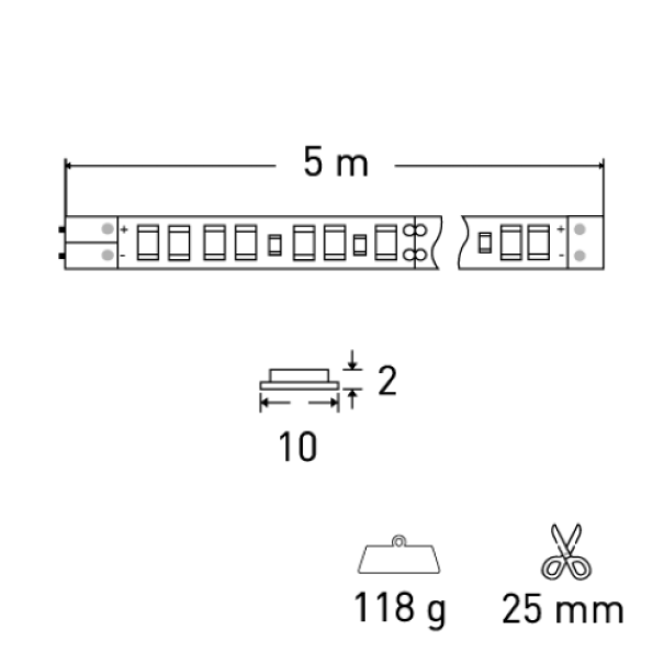 dimensioni strip led accento pro century italia specifiche tecniche ingombri disegno tecnico strip led accento pro century italia misure 10mm larghezza 2mm spessore 5m lunghezza