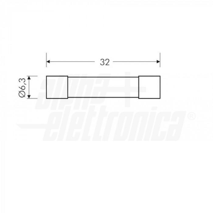 schema dimensioni fusibile rapido vetro 500mA 6,3x32mm disegno tecnico dimensioni fusibile vetro 6,3x32mm per circuiti elettronici