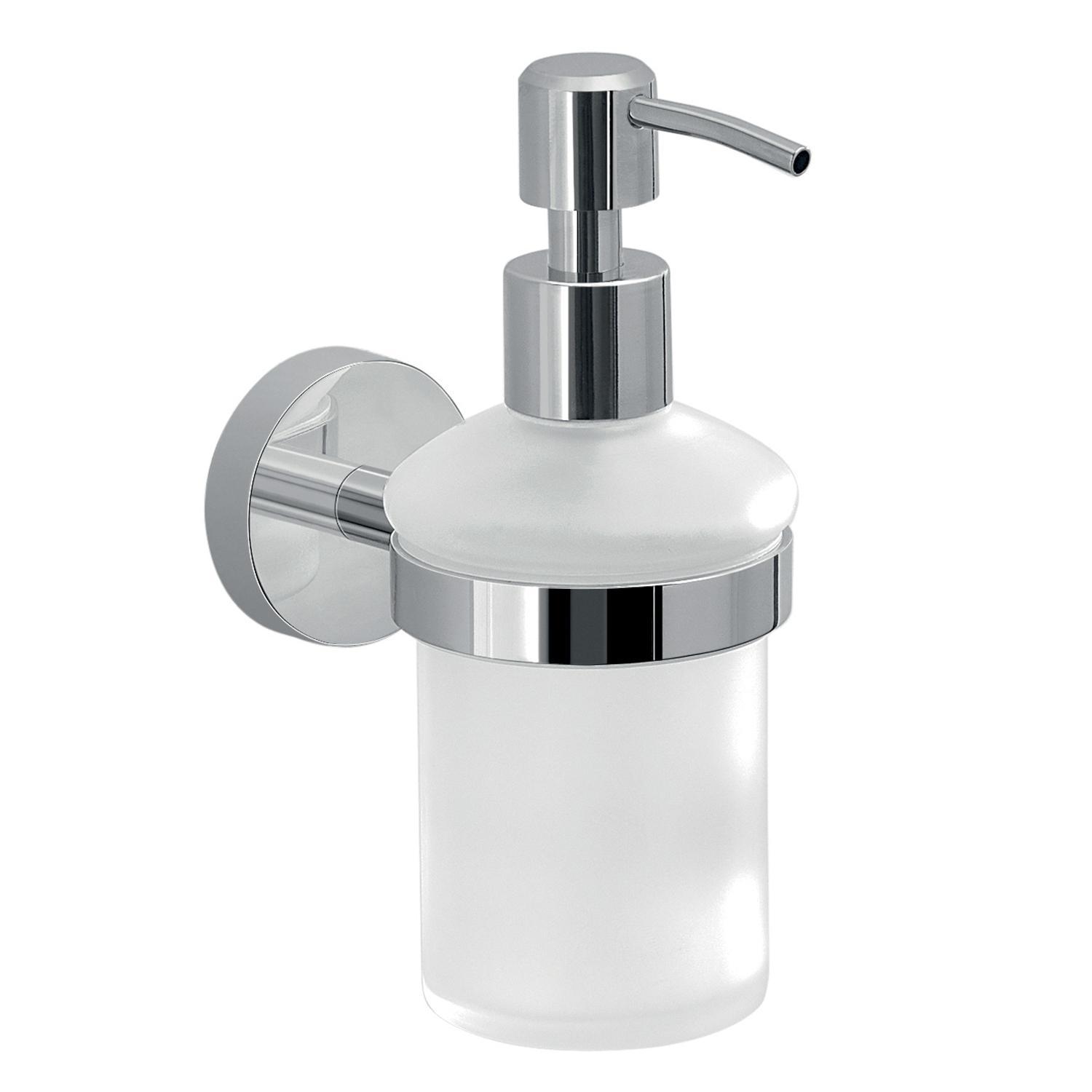 Dispenser da muro per sapone liquido GEDY cromato con vetro satinato Dosatore sapone da muro cromato vetro satinato GEDY design moderno