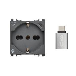 Presa p40 2p+t 250v con usb-c 5v 3a 2 moduli antracite  nea 10312/2
