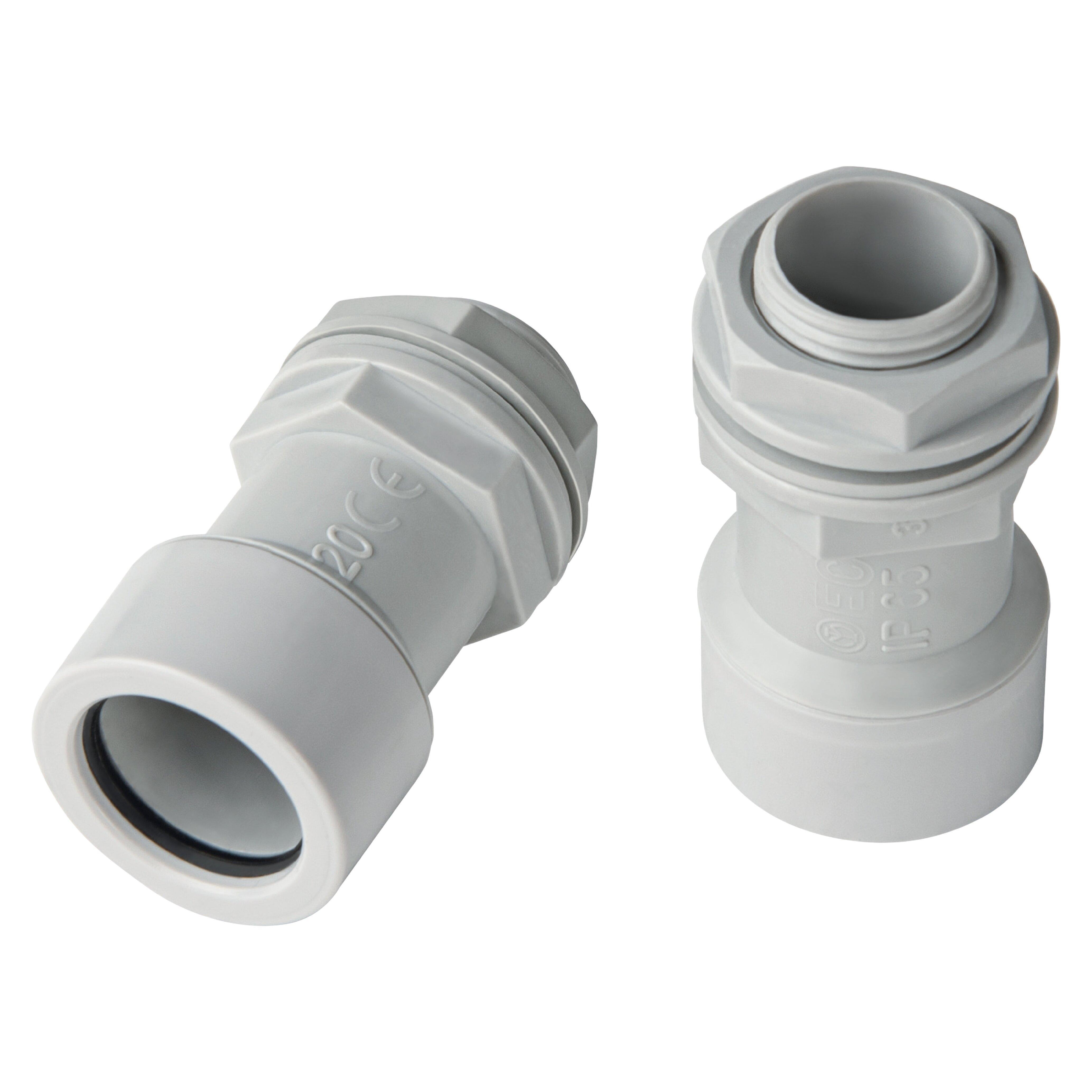 Raccordo tubo scatola IP65 Elettrocanali 20 mm grigio dettaglio Raccordo tubo scatola IP65 Elettrocanali 20 mm grigio vista dettaglio