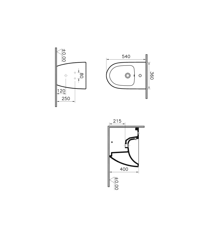 Disegno tecnico bidet filo muro pavimento Vitra Italy Disegno tecnico bidet filo muro pavimento Vitra Italy dimensioni dettagliate