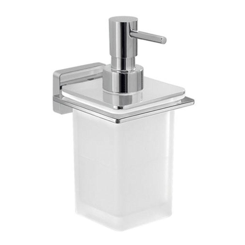 dispenser sapone liquido a parete cromato GedY in acciaio e vetro satinato dispenser sapone liquido da muro cromato GedY in acciaio e vetro satinato per bagno moderno