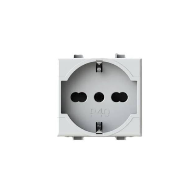 presa elettrica bianca 2P T Matix compatibile Bticino vista frontale presa elettrica 2P T Matix bianca 16A compatibile Bticino vista frontale