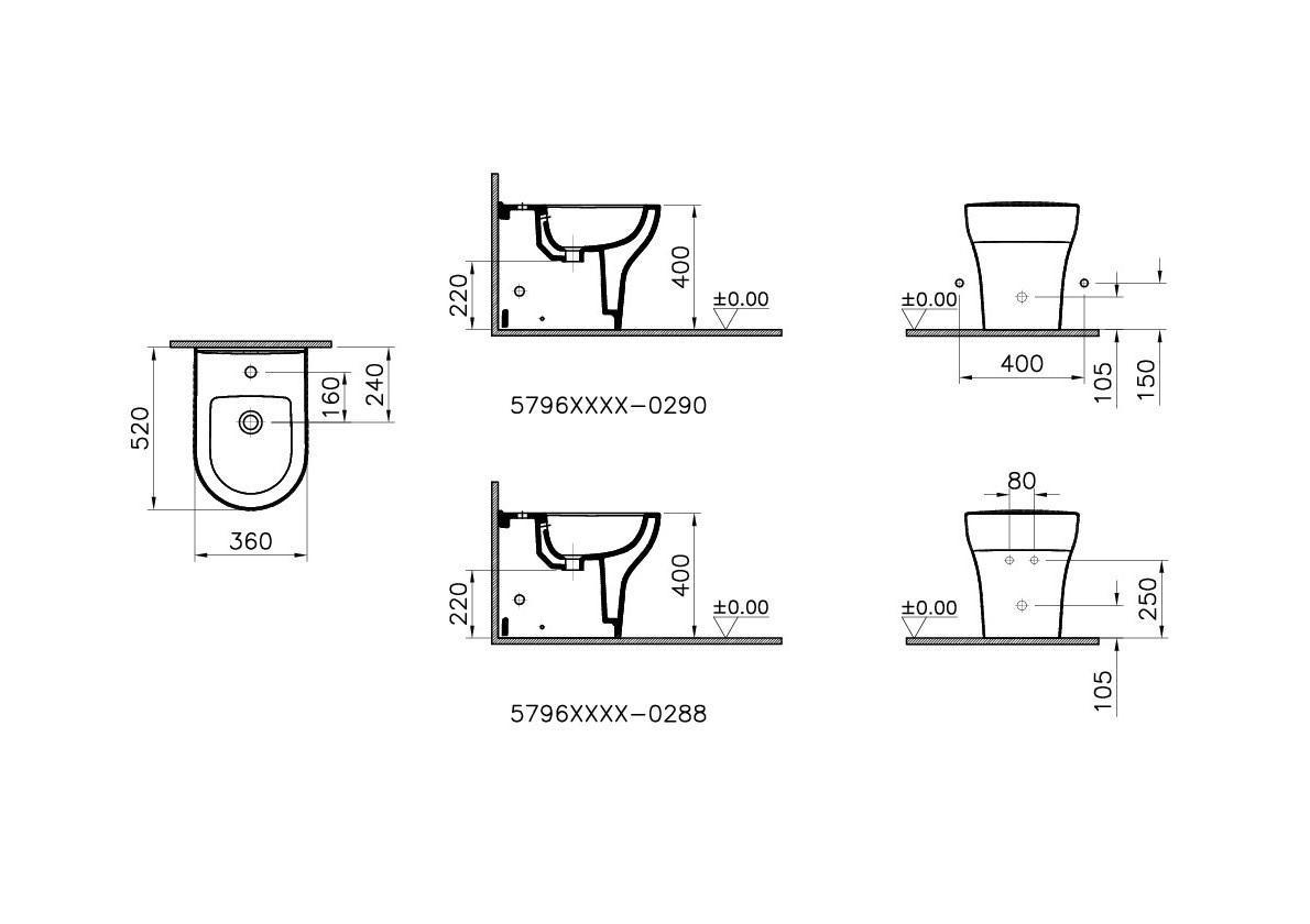 disegno tecnico bidet vitra filo muro 52 cm dimensioni dettagliate disegno tecnico bidet vitra filo muro 52 cm dimensioni dettagliate