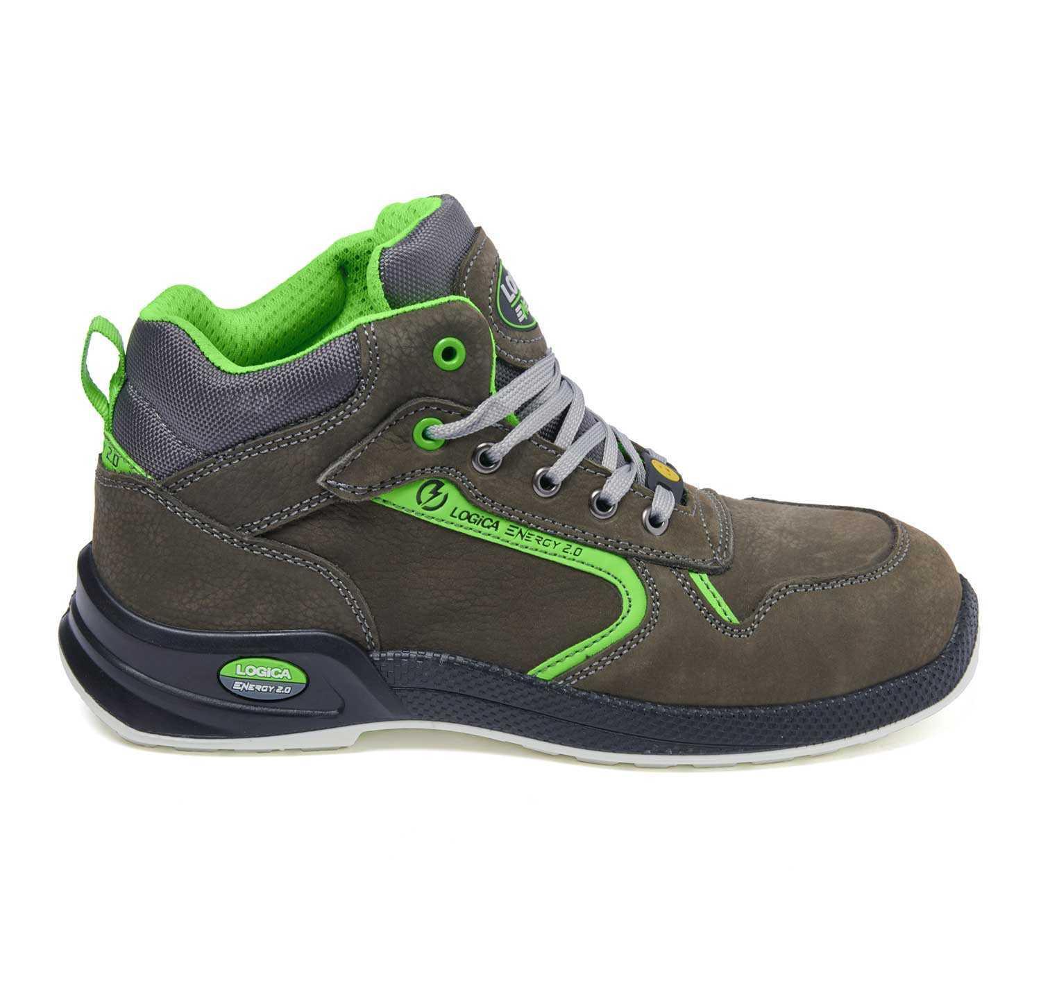 Scarpa antinfortunistica alta LOGICA in nabuk grigio modello BORNEO2 vista laterale per uso professionale
