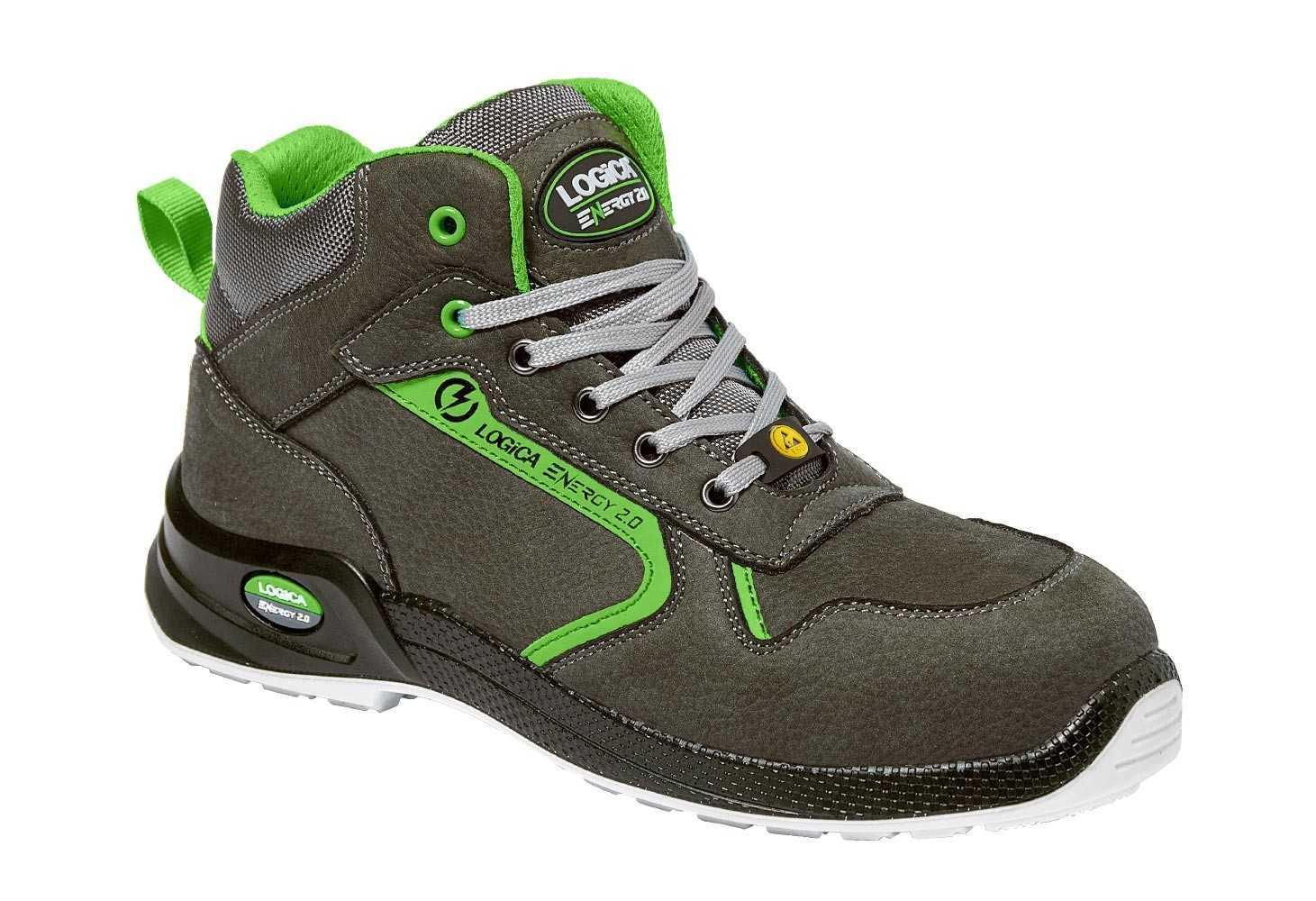Scarpa antinfortunistica alta LOGICA modello BORNEO2 in nabuk grigio vista diagonale per cantieri e officine