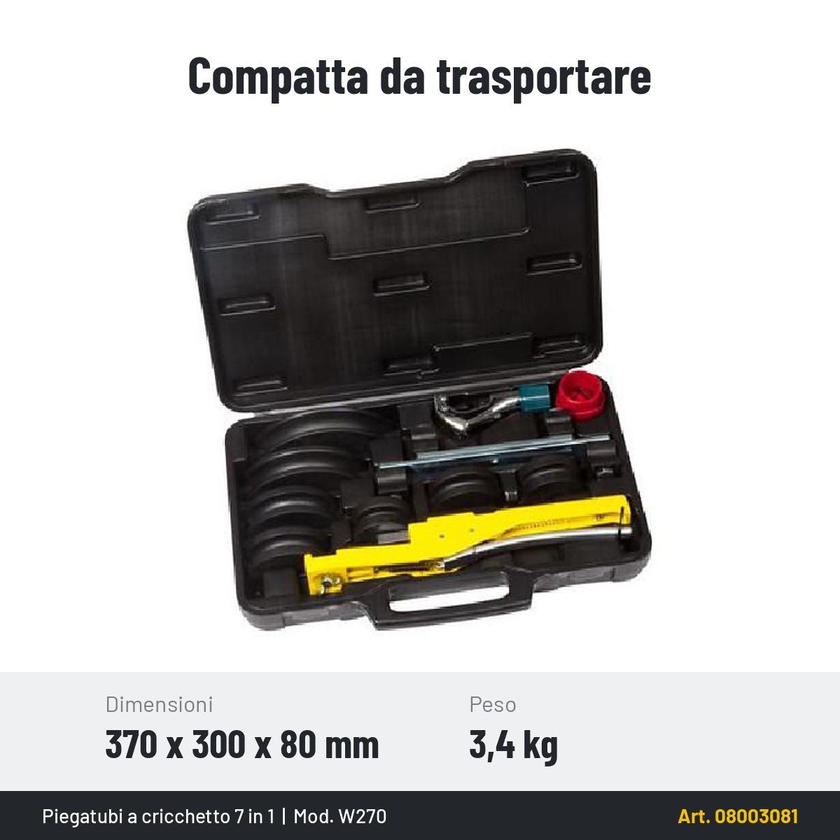 piegatubi a cricchetto multiplo 7 in 1 Wigam in valigetta con accessori per tubi rame e alluminio