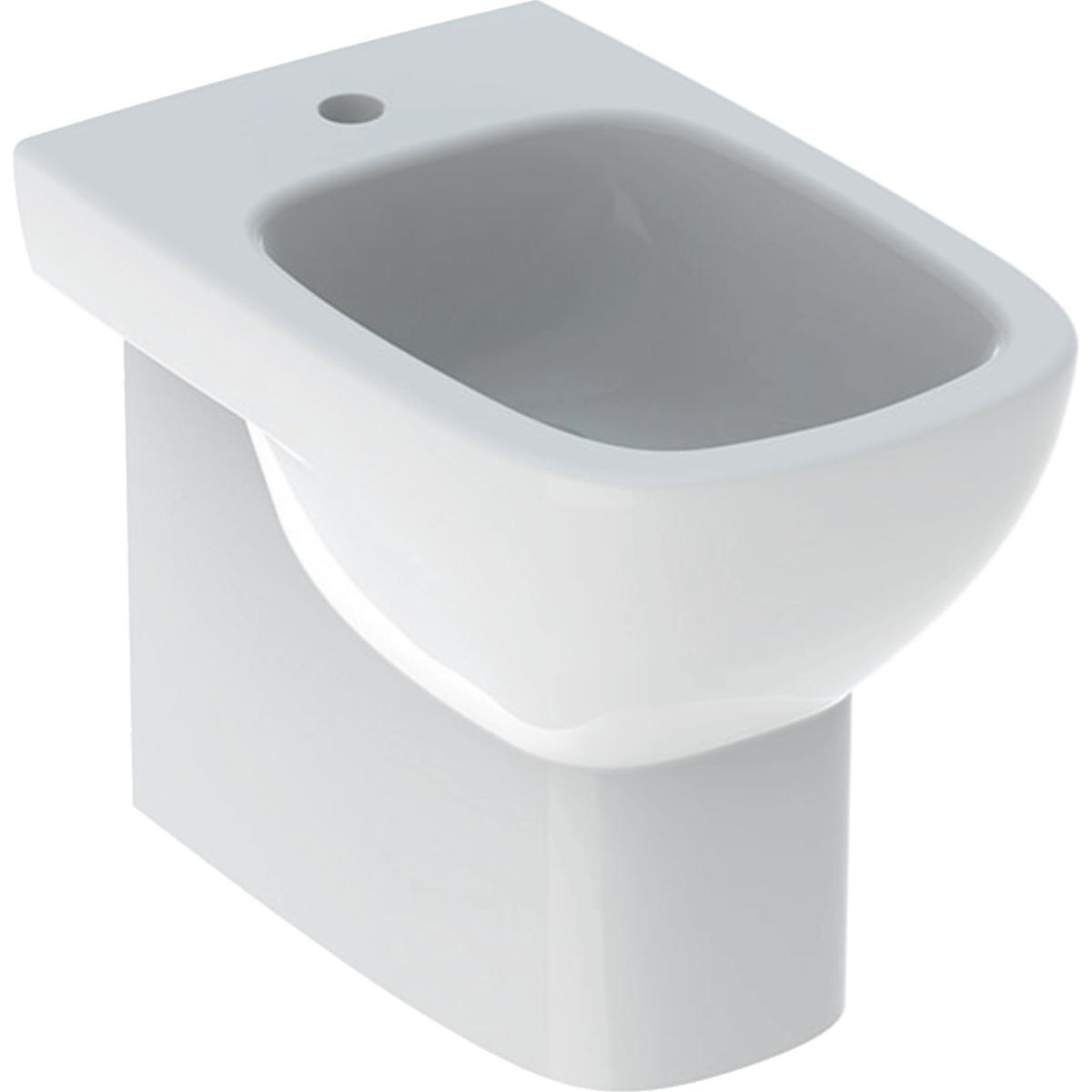 Bidet a pavimento filo parete bianco lucido Geberit vista frontale