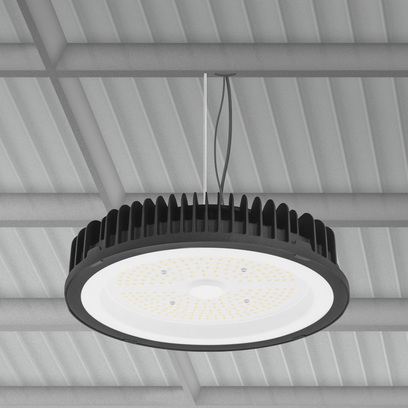 lampada sospensione industriale led century discovery max 220mm lampada industriale led century discovery max 100w vista prospettica