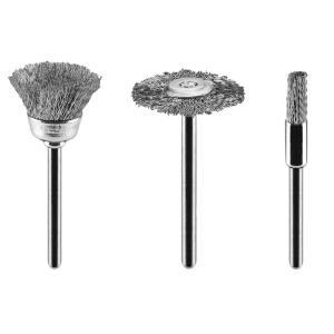 Set 3 spazzole filo acciaio mini utensili gambo 3,2 mm  55h066