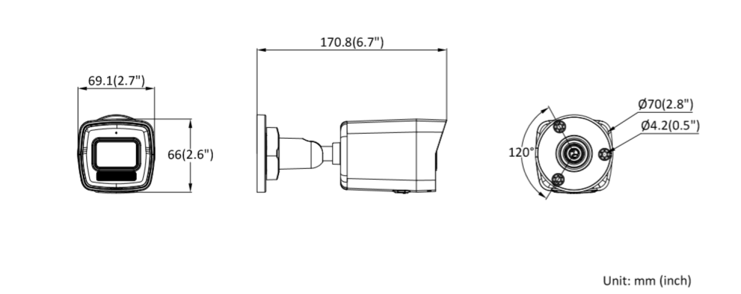 scheda tecnica dimensioni telecamera videosorveglianza Hikvision 8MP dimensioni telecamera IP bullet Hikvision 8MP grafico misure tecniche