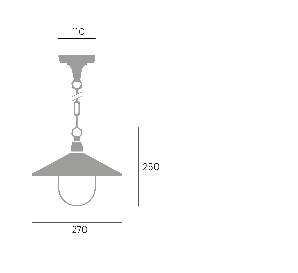 dimensioni lampada sospensione media E27 corten Sovil per plafoniere a soffitto disegno tecnico lampada sospensione media E27 Sovil con dimensioni soffitto corten