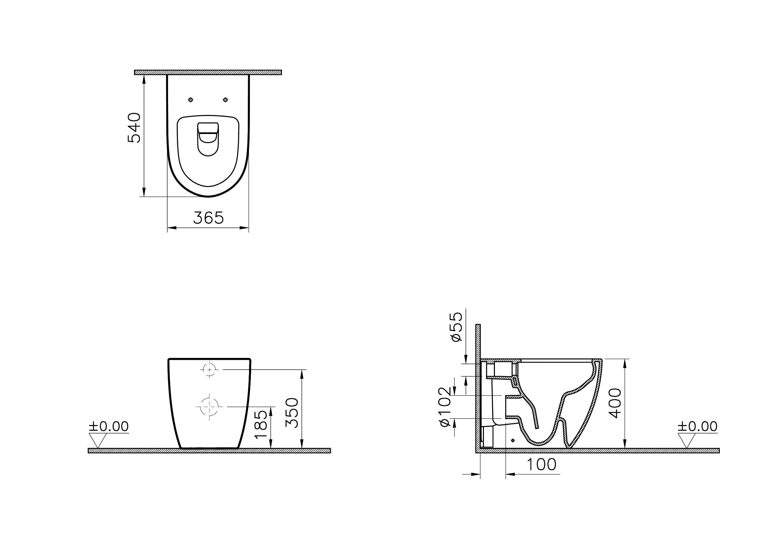 vaso a pavimento filo muro Vitra bianco opaco 54 cm per bagno moderno vaso a pavimento filo muro bianco opaco Vitra 54 cm design bagno moderno