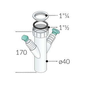 Tubo sifone pp orlato 1"½ ø40 h170 2 attacchi lavatrice 297.116.6