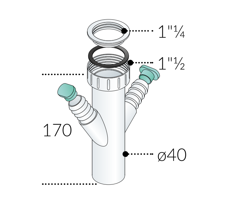 Tubo orlato in polipropilene bianco u00d840 per scarico lavabo con due attacchi lavatrice OMP TEA