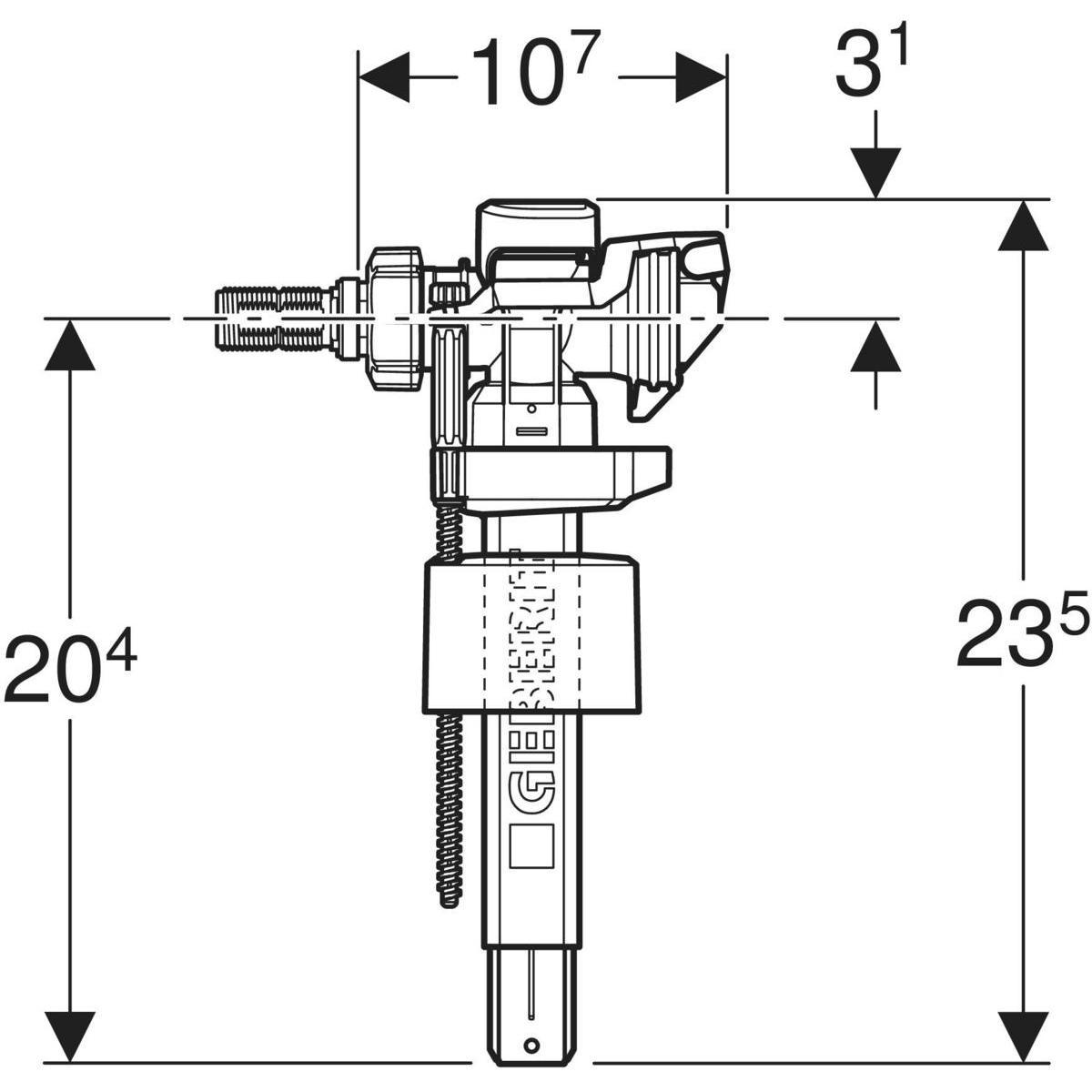 Schema dimensionale rubinetto galleggiante Geberit per cassetta risciacquo Scheda dimensionale rubinetto a galleggiante Geberit 3 8 per cassetta risciacquo