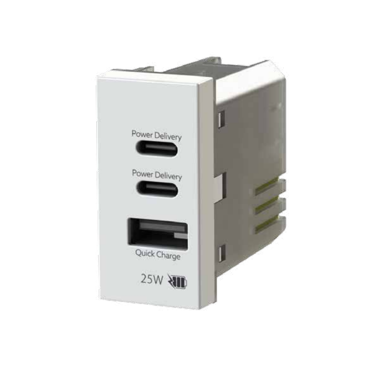 Caricatore USB da incasso tripla porta Power Delivery 25W compatibile BTCINO Matix