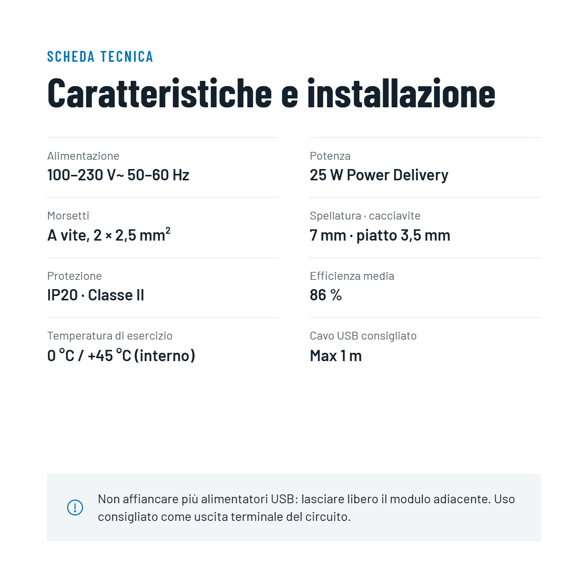 Caratteristiche tecniche installazione caricatore USB incasso tripla porta