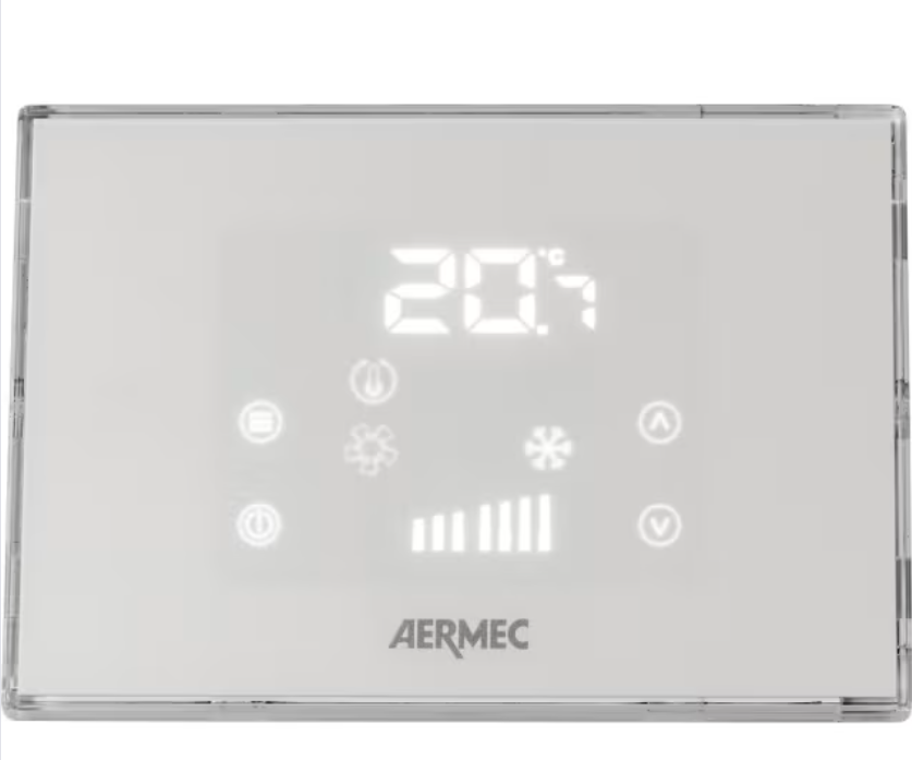 termostato touch Aermec da parete per ventilconvettori controllo infrarossi termostato da parete touch Aermec per ventilconvettori con display LCD e controllo infrarossi