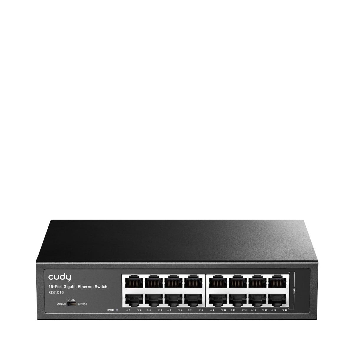 Switch Ethernet Gigabit 16 porte Cudy per reti LAN aziendali Switch Ethernet Gigabit 16 porte Cudy vista frontale con porte RJ45