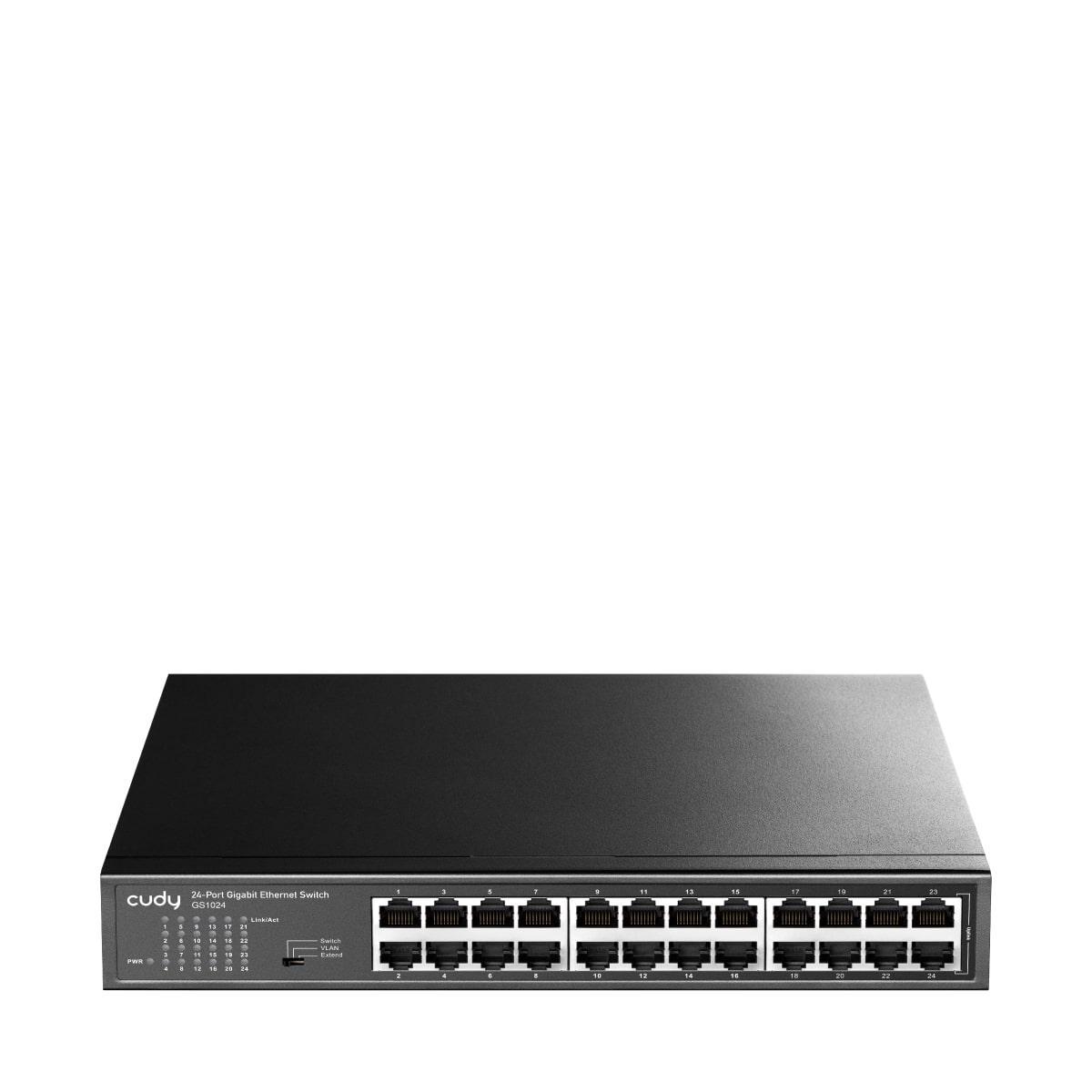 Switch Ethernet Gigabit 24 porte Cudy vista frontale con connettori RJ45 e indicatori led