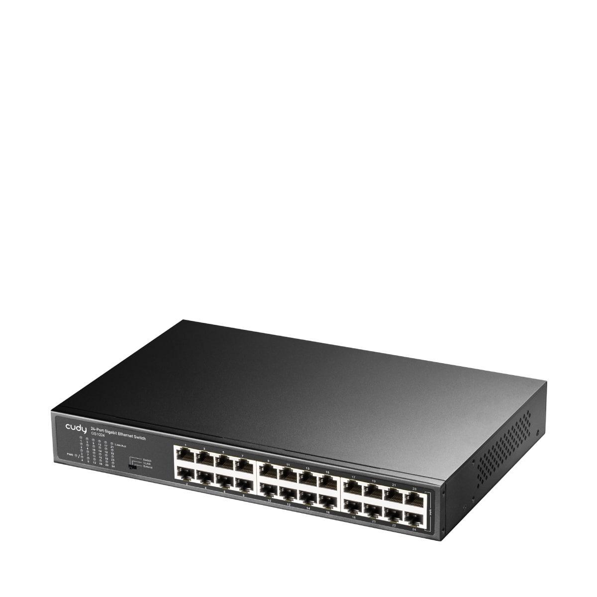 Contenuto confezione Switch Ethernet 24 porte Cudy con accessori per montaggio rack, alimentatore e manuale