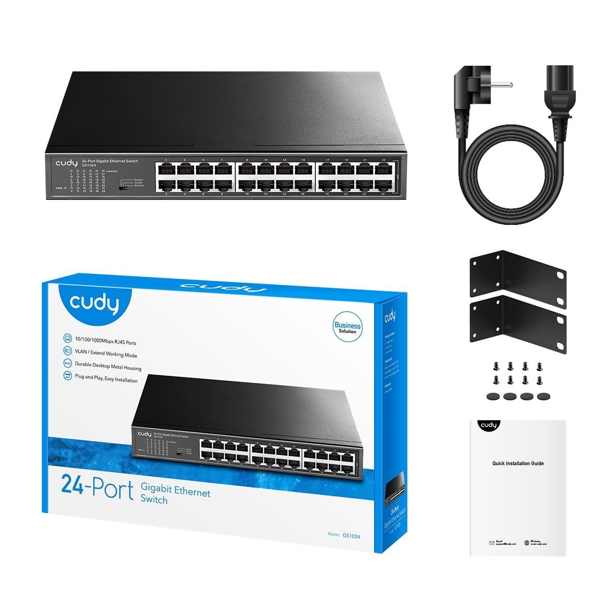 Retro Switch Ethernet Cudy 24 porte Gigabit con connettori alimentazione
