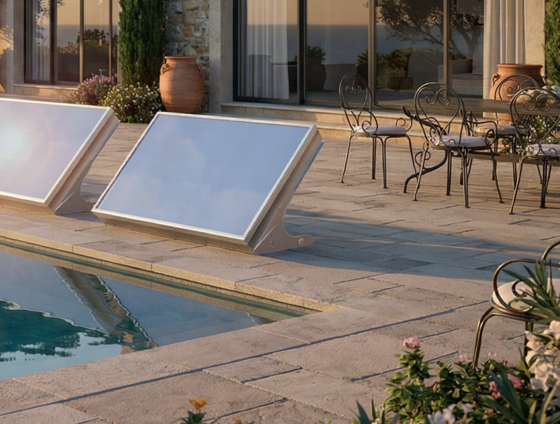 pannello solare termico compatto Cordivari con accumulo integrato su terrazza dettaglio impianto Cordivari Novastratos PW installato su terrazza abitazione moderna