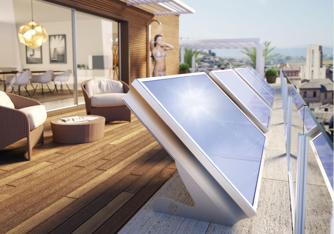 pannello solare termico Cordivari DR 220 panorama esterno pannello solare termico Cordivari DR 220 su copertura con vista panoramica esterna
