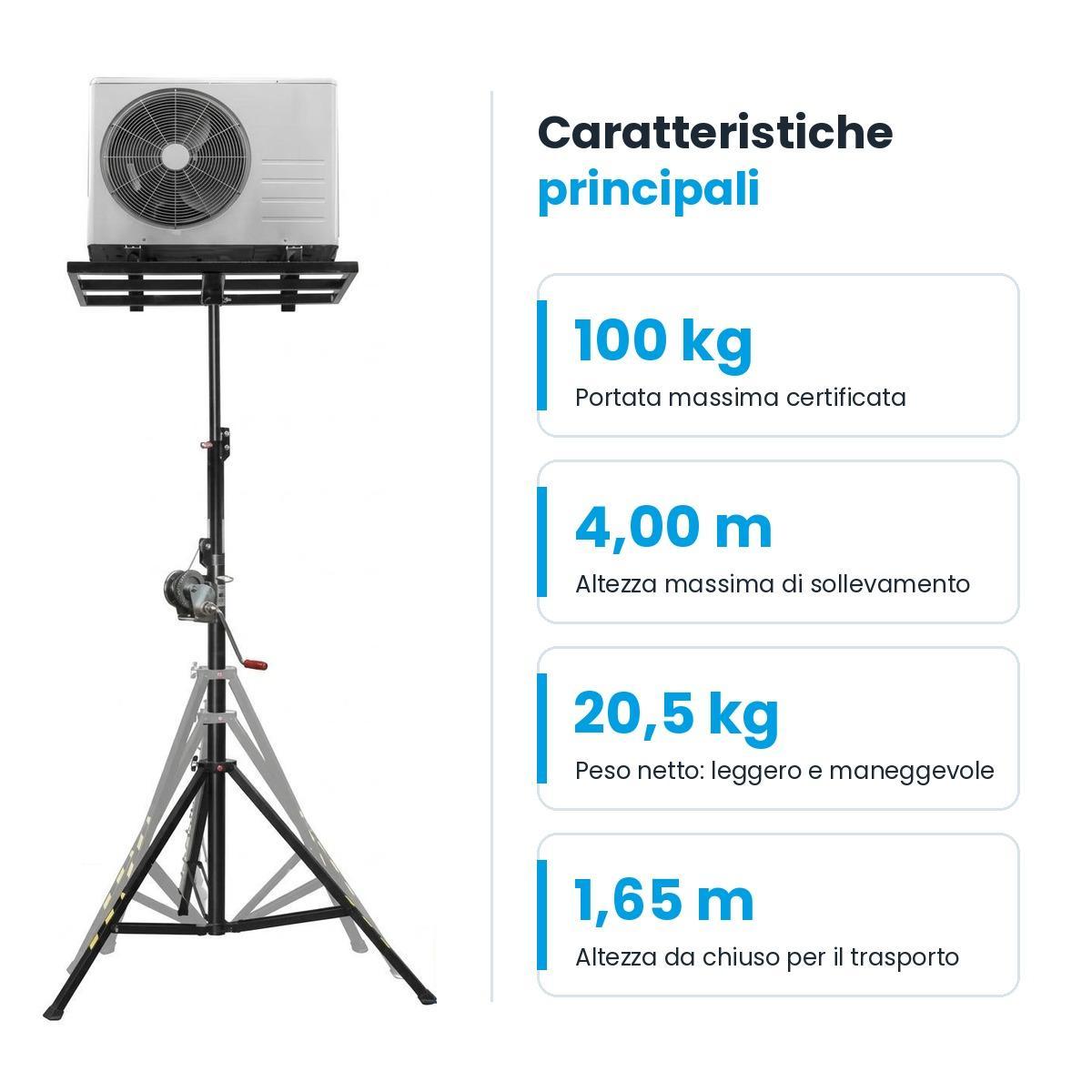 Sollevatore manuale telescopico WIGAM per unitu00e0 esterne regolabile in altezza Sollevatore telescopico manuale WIGAM con montaggio unitu00e0 esterne per climatizzazione HVAC regolabile in altezza