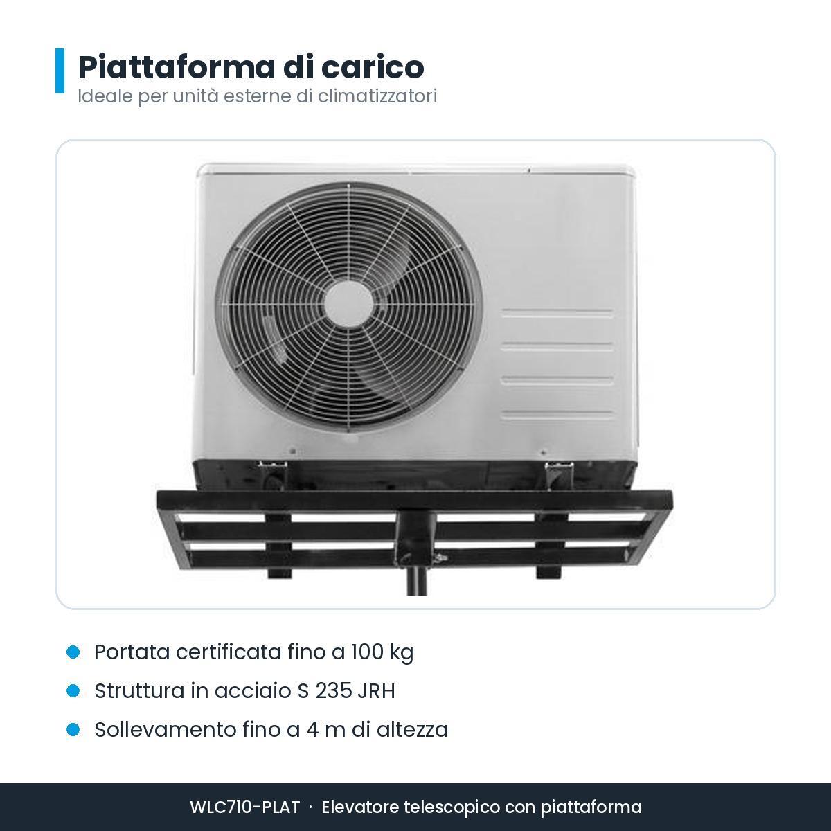 Sollevatore manuale telescopico WIGAM per unitu00e0 esterne regolabile in altezza Sollevatore telescopico manuale WIGAM con montaggio unitu00e0 esterne per climatizzazione HVAC regolabile in altezza