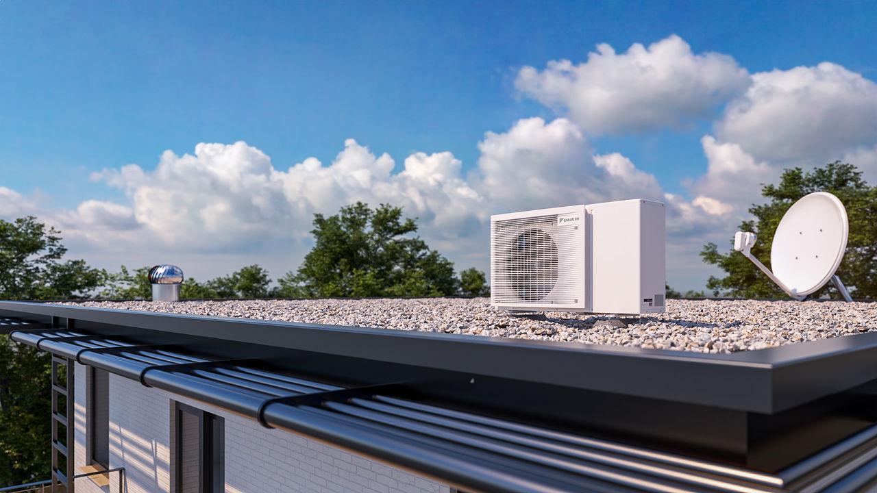 unitu00e0 esterna daikin 4kw pompa di calore installazione tetto unitu00e0 esterna daikin pompa di calore 4kw installazione a tetto per climatizzazione edificio