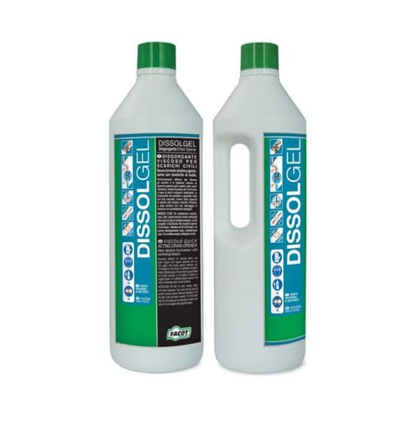 Disgorgante gel Facot Chemicals flacone 1 litro per pulizia scarichi e WC Disgorgante gel professionale Facot Chemicals per tubazioni scarichi otturati flacone 1 litro