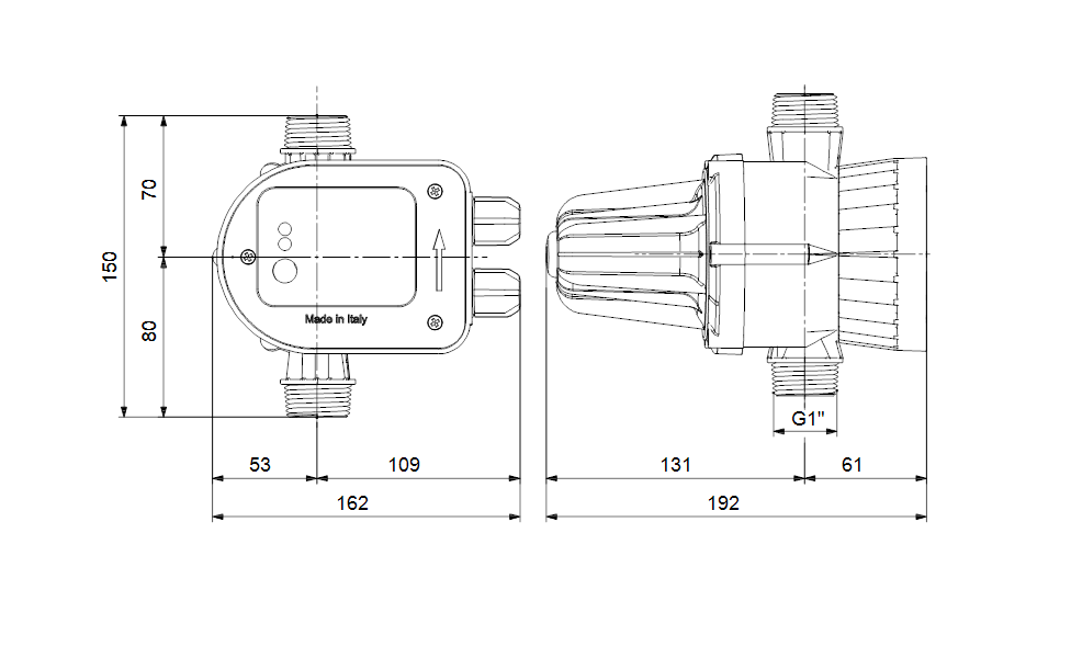disegno tecnico dimensioni presscontrol elettronico Grundfos PM START gestione pressione pompe acqua disegno tecnico dimensioni presscontrol elettronico Grundfos PM START gestione pressione pompe acqua