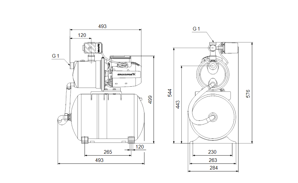 elettropompa grundfos vista frontale serbatoio acciaio inox