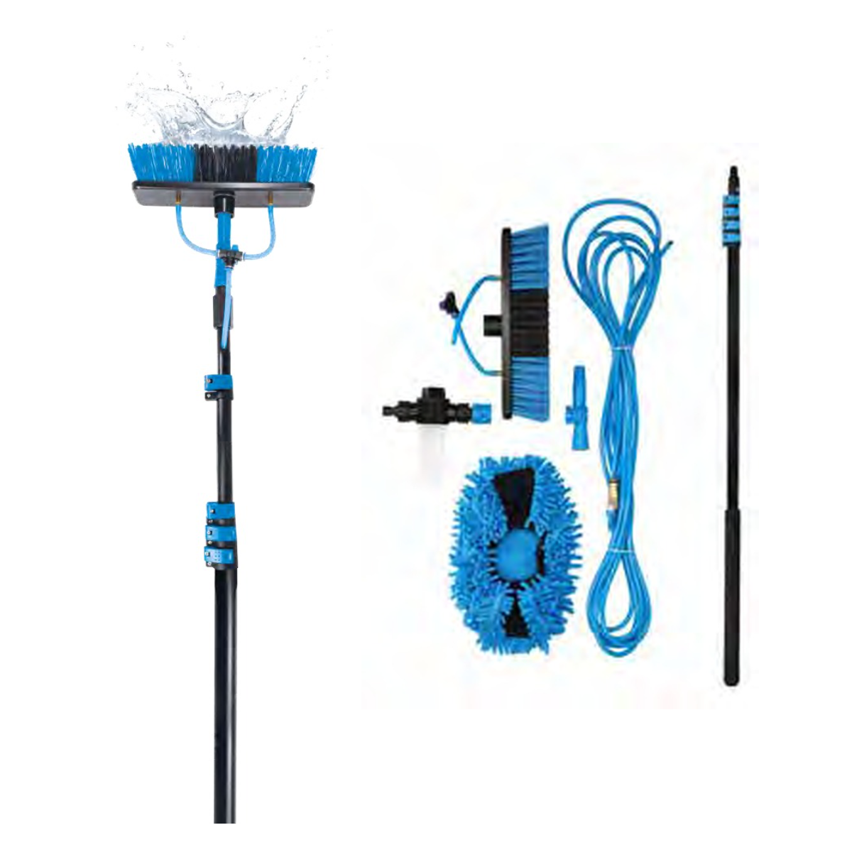 Idrospazzola telescopica Intercable 7 metri set completo accessori Idrospazzola telescopica Intercable 7 metri per pulizia superfici alte