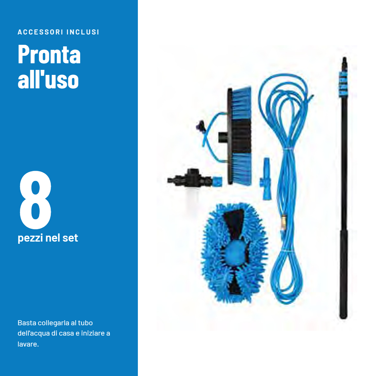Set 8 pezzi per pulizia con idrospazzola telescopica Intercable Set accessori idrospazzola telescopica Intercable 7 metri pronto all'uso