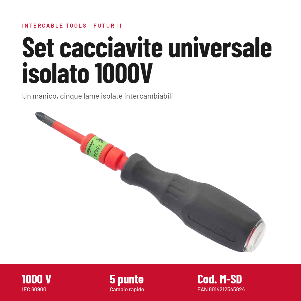 Set giraviti isolato universale Intercable valigetta 5 lame intercambiabili Set giraviti isolato universale Intercable con valigetta e lame intercambiabili