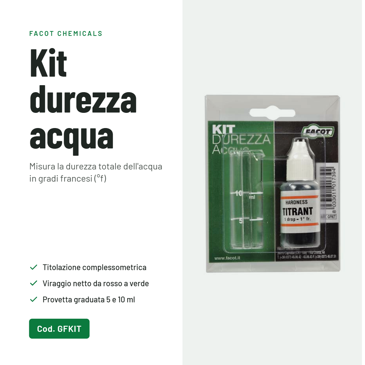 kit analisi durezza acqua FACOT CHEMICALS per misurazione durezza totale kit analisi durezza acqua FACOT CHEMICALS con cuvette e reagente per misurazione sali calcio e magnesio