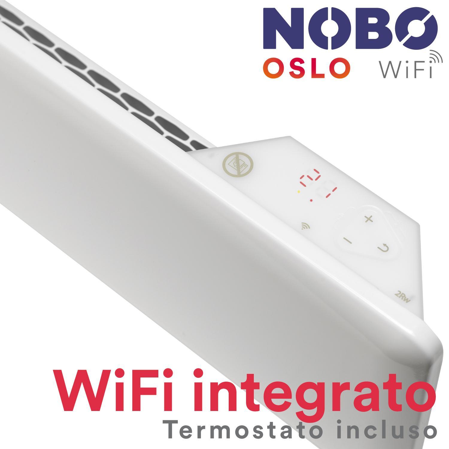 pannello digitale radiatore WiFi NOBO Oslo 2000W termostato pannello comandi digitale radiatore elettrico NOBO Oslo 2000W con WiFi integrato e termostato regolabile
